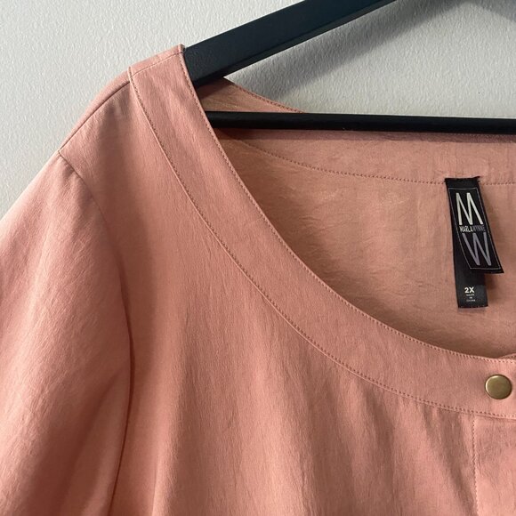 MarlaWynne Peach Bronze Toned Button Front Long Sleeve Tunic Shirt - Picture 4 of 13